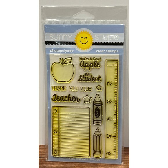 Sunny Studio Clear Stamps SSCL-113 School Time apple ruler crayon - Picture 1 of 3